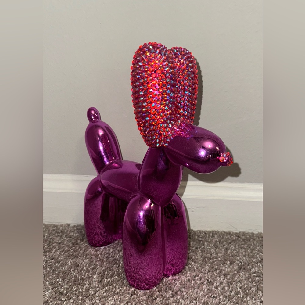Pink Balloon Dog Art with Rhinestones Jeff Koons Art